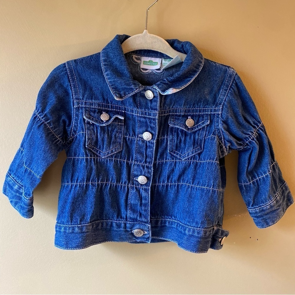 Vintage Sesame Street Floral Jacket Denim Jean Button Closure Baby Girl 6-9M